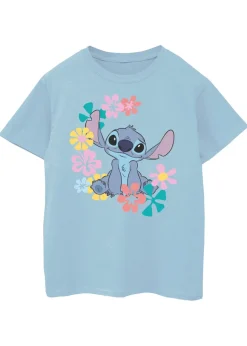 Disney Lilo & Stitch Flowers Girls Blue T-Shirt (3-13 Years)