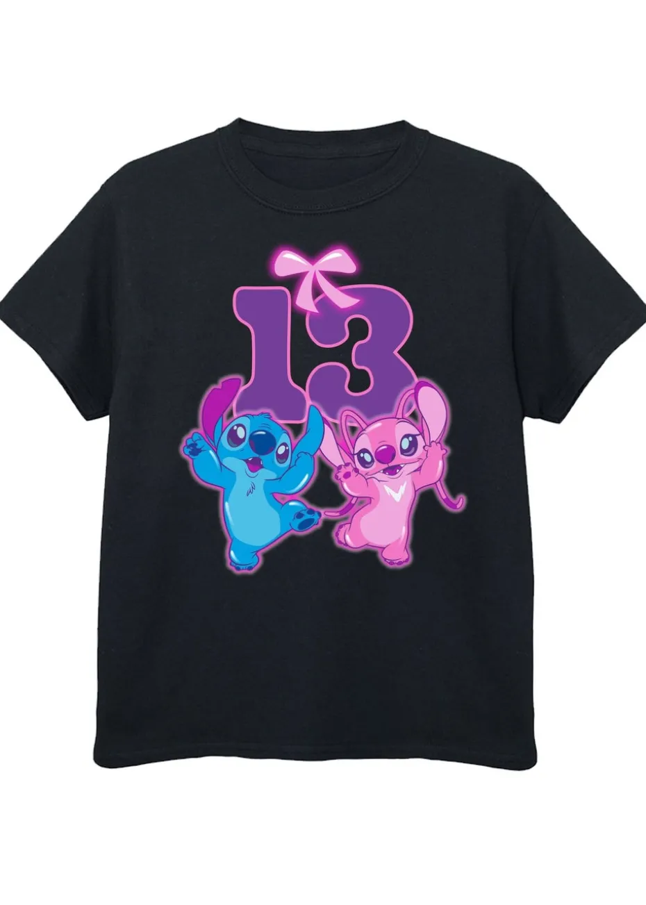 Disney Lilo & Stitch 13th Birthday Kids Black Graphic T-Shirt (9-13 Years)