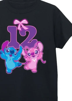Disney Lilo & Stitch 12th Birthday Kids Black Graphic T-Shirt (9-13 Years)