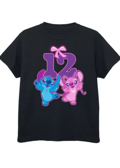 Disney Lilo & Stitch 12th Birthday Kids Black Graphic T-Shirt (9-13 Years)