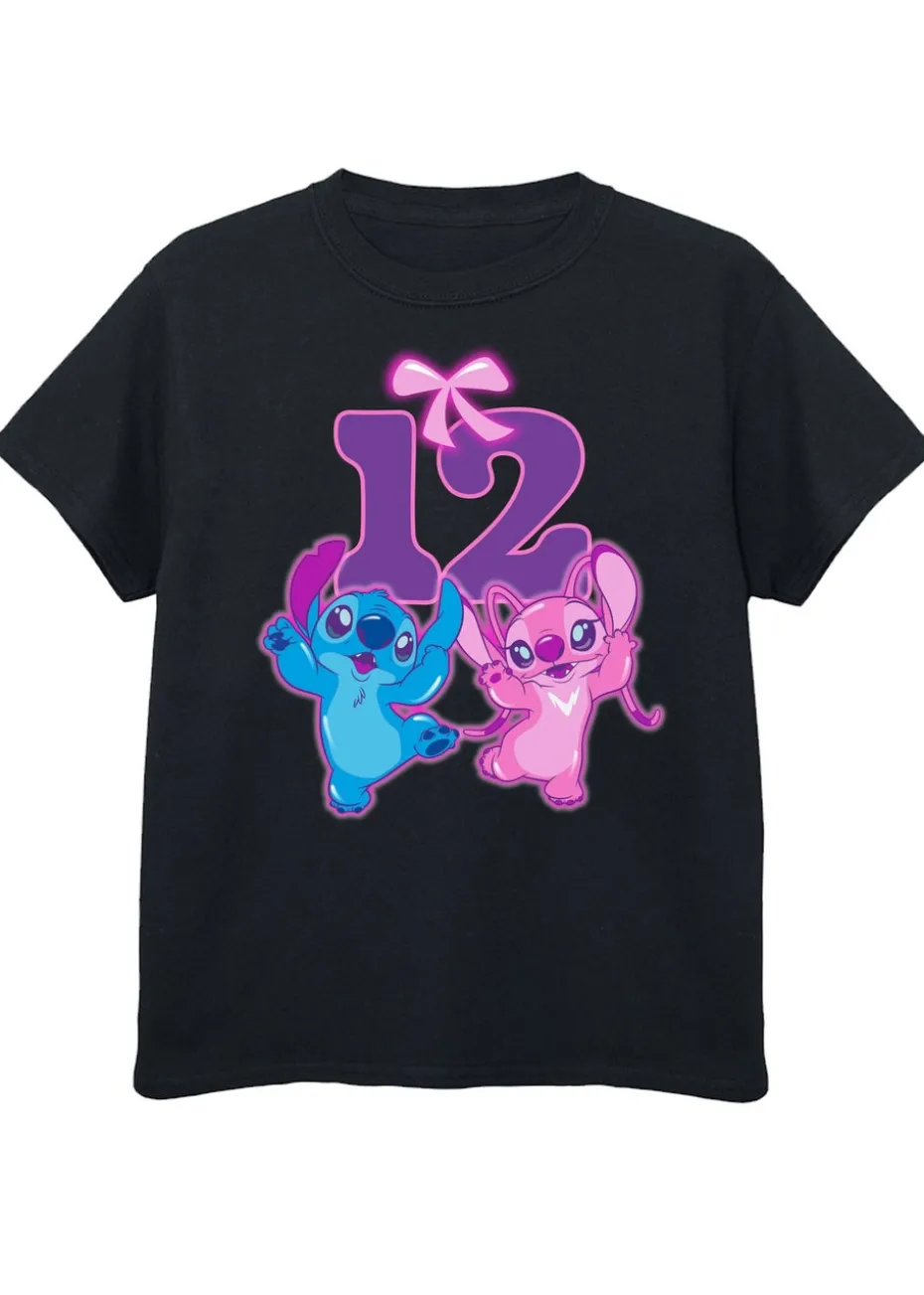 Disney Lilo & Stitch 12th Birthday Kids Black Graphic T-Shirt (9-13 Years)
