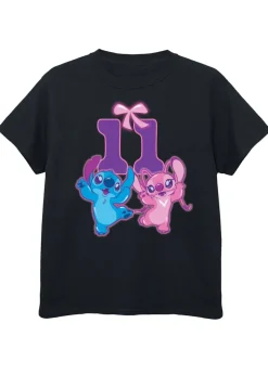 Disney Lilo & Stitch 11th Birthday Kids Black Graphic T-Shirt (9-13 Years)