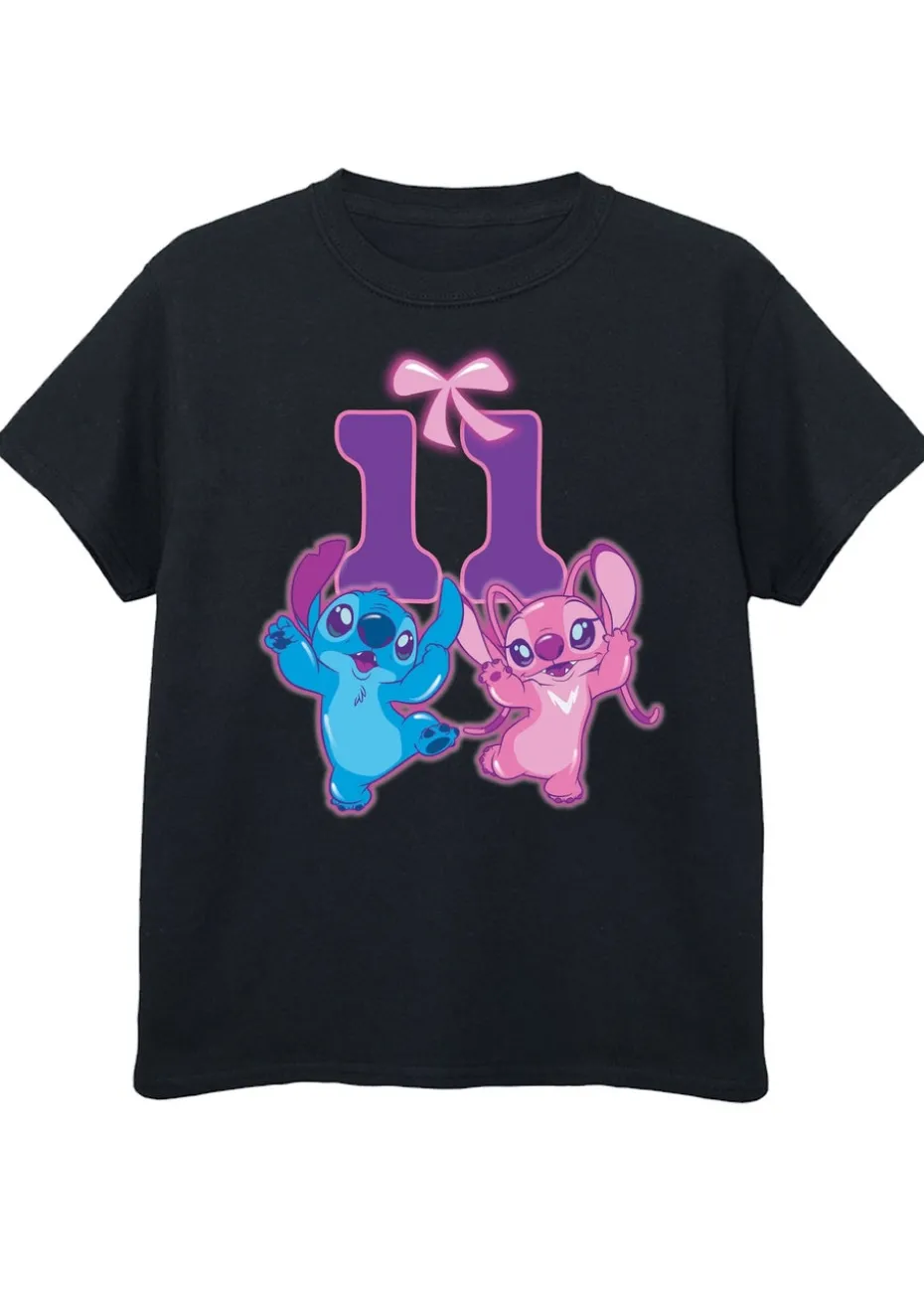 Disney Lilo & Stitch 11th Birthday Kids Black Graphic T-Shirt (9-13 Years)