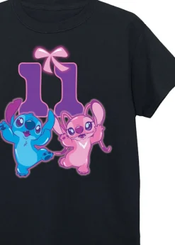 Disney Lilo & Stitch 11th Birthday Kids Black Graphic T-Shirt (9-13 Years)