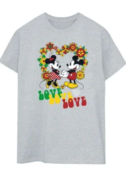 Disney Mickey Mouse Hippie Love Heather Grey Printed Boyfriend Fit T-Shirt