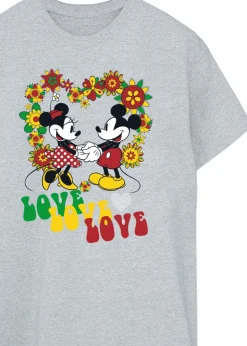 Disney Mickey Mouse Hippie Love Heather Grey Printed Boyfriend Fit T-Shirt