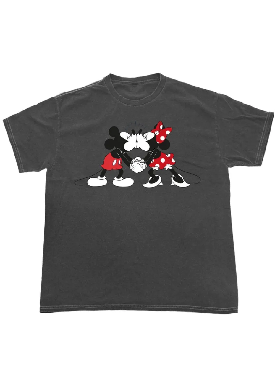 Disney Mickey Mouse Kiss Charcoal Washed Boyfriend Fit T-Shirt