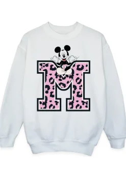 Disney Mickey Mouse Leopard M Girls White Sweatshirt (3-13 Years)