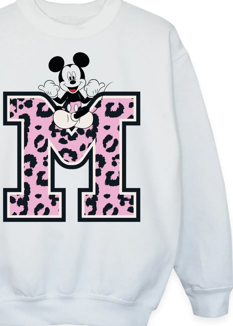 Disney Mickey Mouse Leopard M Girls White Sweatshirt (3-13 Years)