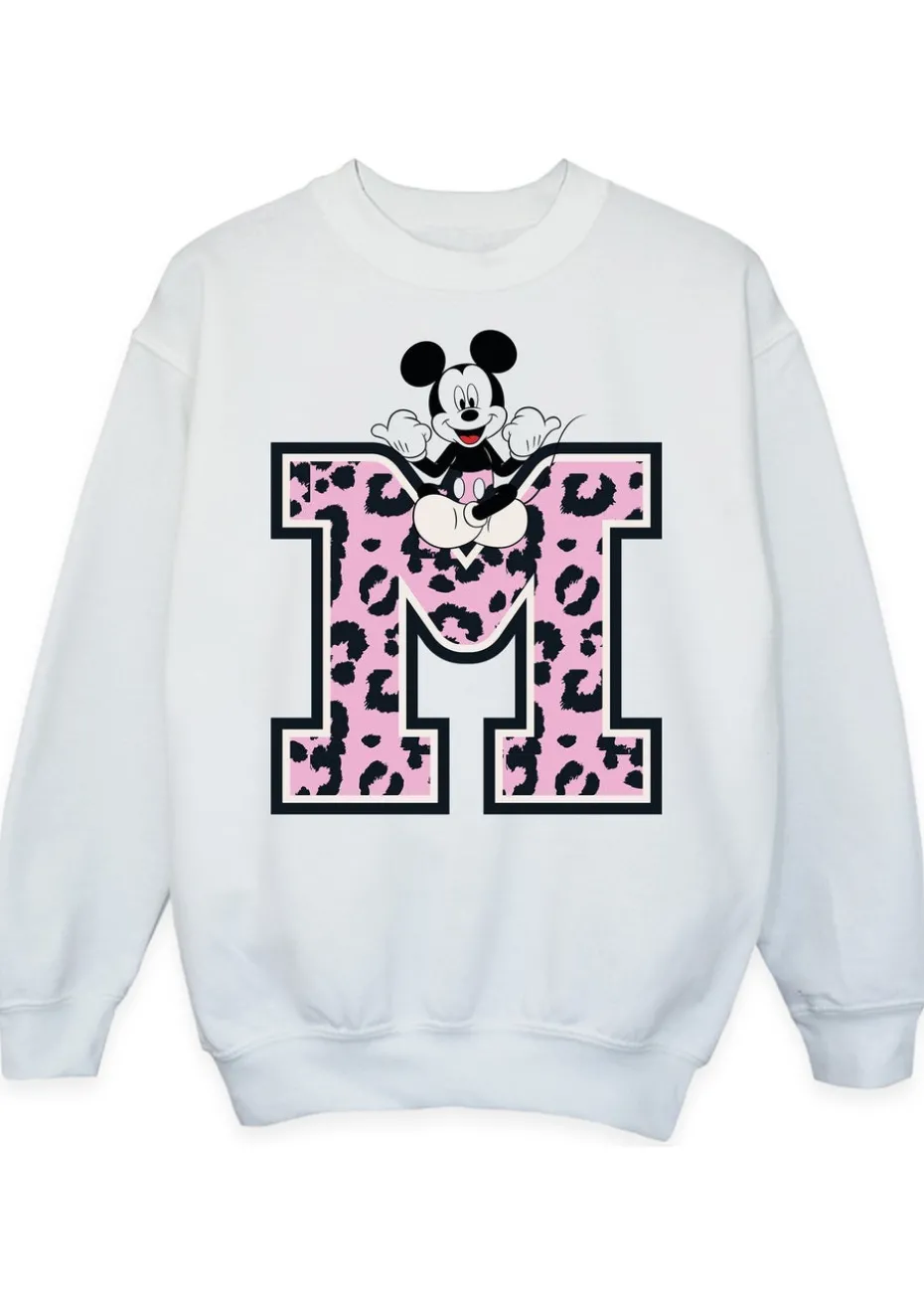 Disney Mickey Mouse Leopard M Girls White Sweatshirt (3-13 Years)