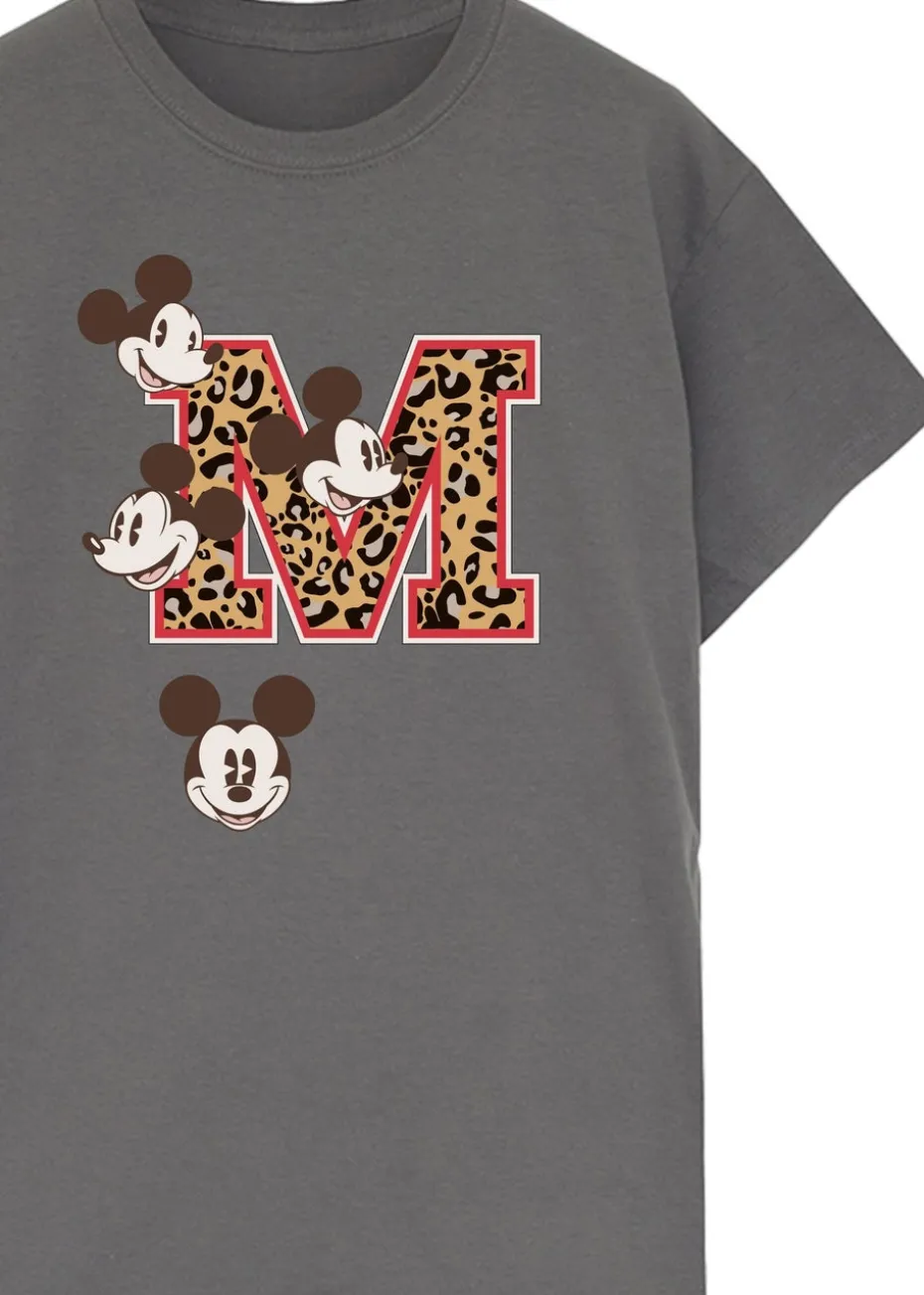 Disney Mickey Mouse M Faces Charcoal Printed Boyfriend Fit T-Shirt