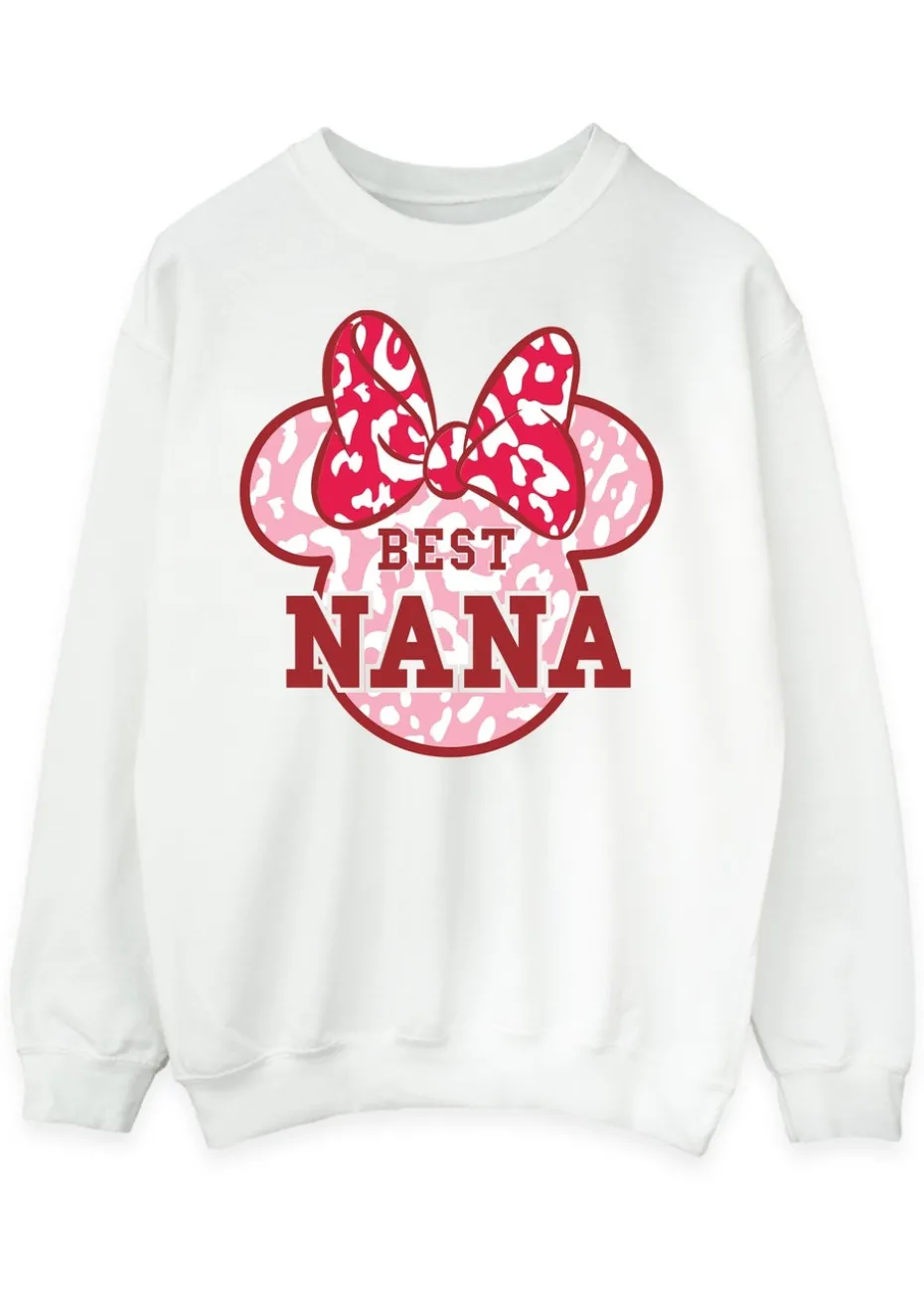 Disney Minnie Mouse Best Nana Leopard White Sweatshirt