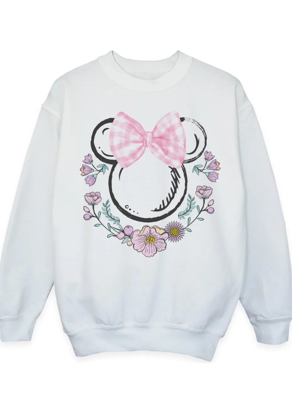 Disney Minnie Mouse Flowers Logo Girls White Graphic Sweatshirt (3-13 Years)