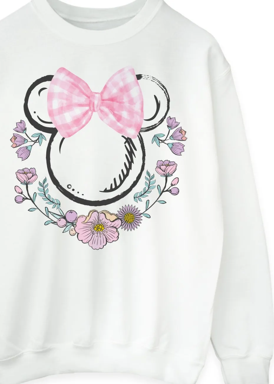 Disney Minnie Mouse Flowers Logo White Sweatshirt