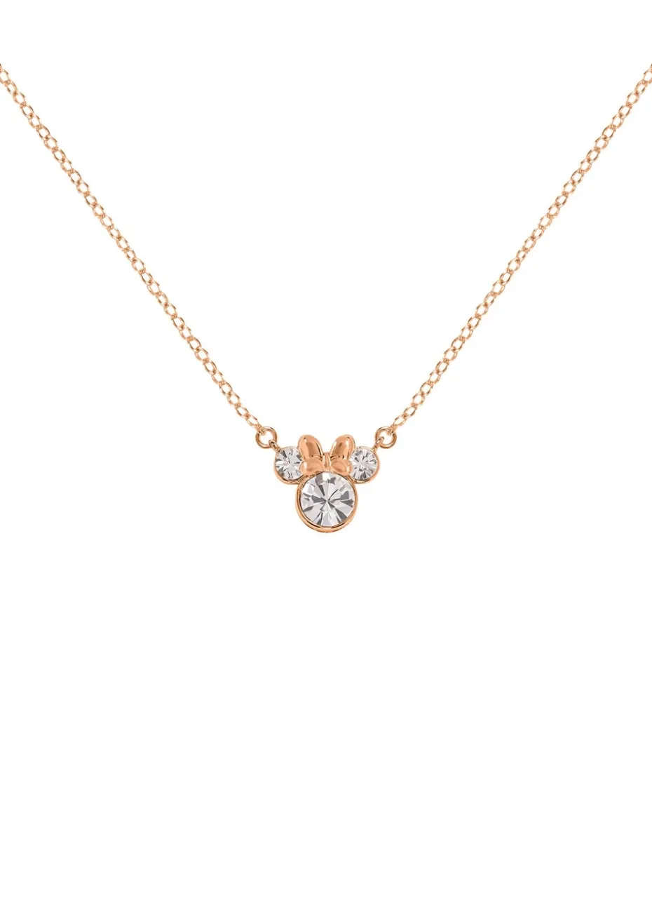 Disney Minnie Mouse Rose Gold Plated Crystal Hoop Earrings & Necklace Set