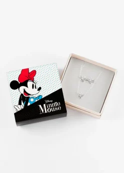 Disney Minnie Mouse Silver Plated Crystal Necklace & Stud Earring Set