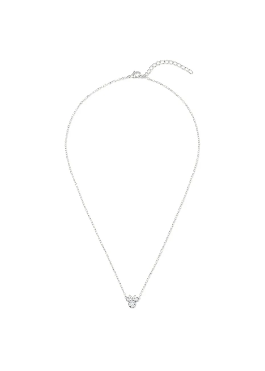 Disney Minnie Mouse Silver Plated Crystal Necklace & Stud Earring Set