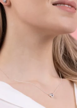 Disney Minnie Mouse Silver Plated Crystal Necklace & Stud Earring Set