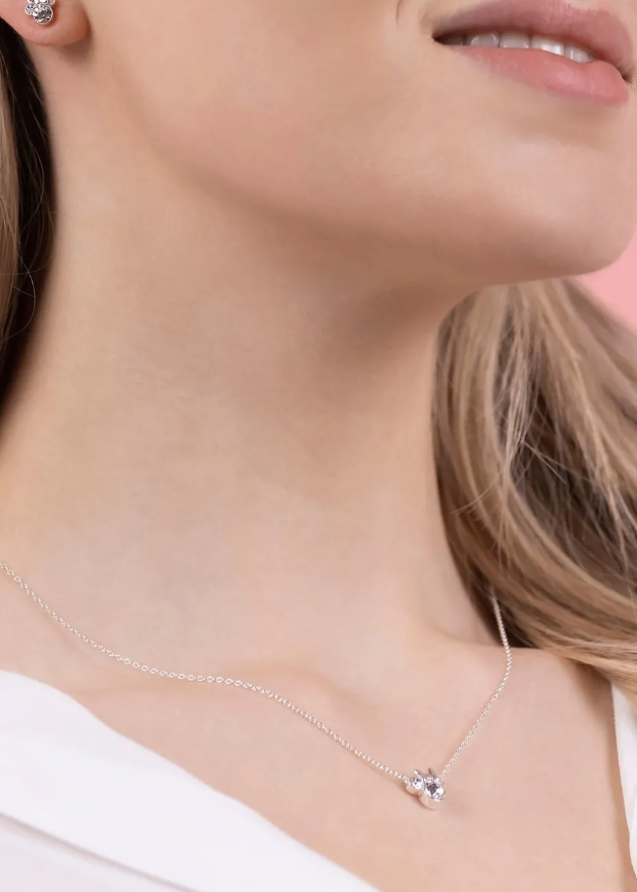 Disney Minnie Mouse Silver Plated Crystal Necklace & Stud Earring Set