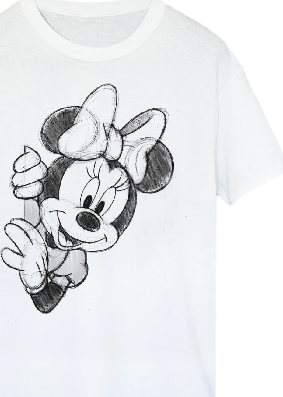 Disney Minnie Mouse Sketch White Boyfriend Fit T Shirt