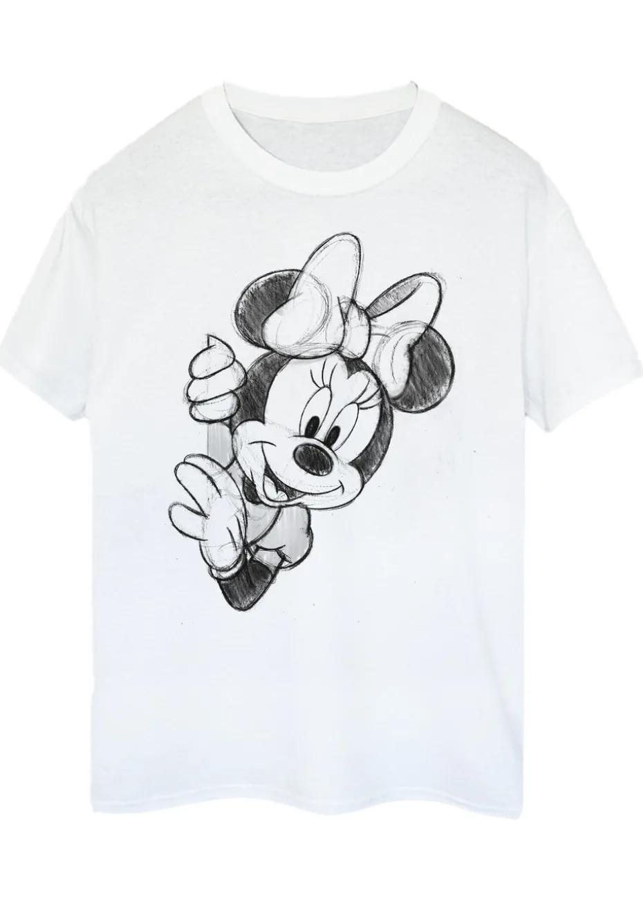 Disney Minnie Mouse Sketch White Boyfriend Fit T Shirt