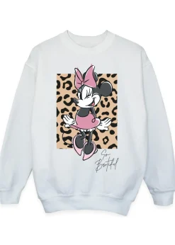 Disney Minnie Mouse So Bowtiful Leopard Girls White Sweatshirt (3-13 Years)