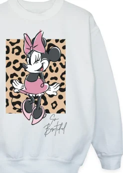 Disney Minnie Mouse So Bowtiful Leopard Girls White Sweatshirt (3-13 Years)