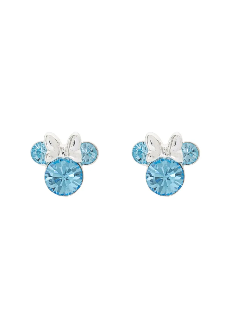 Disney Minnie Silver Plated March Birthstone Stud Earrings