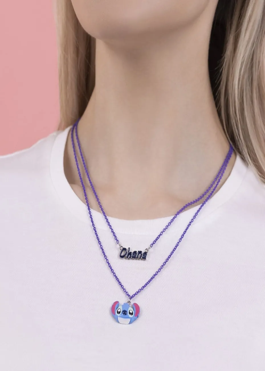 Disney Ohana Stitch Double Layered Blue Necklace
