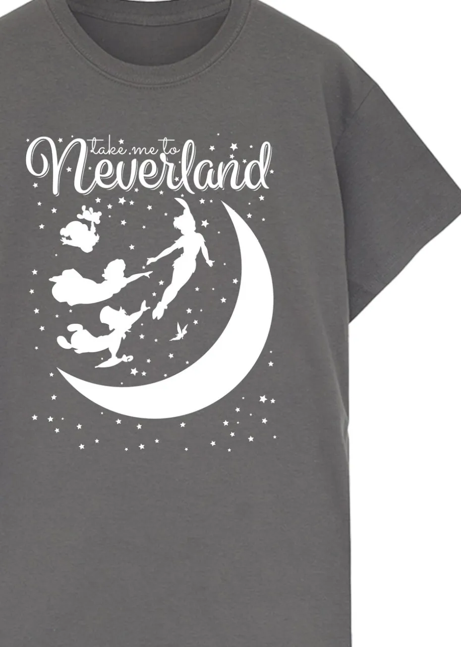 Disney Peter Pan Take Me To Neverland Charcoal Printed Boyfriend Fit T-Shirt