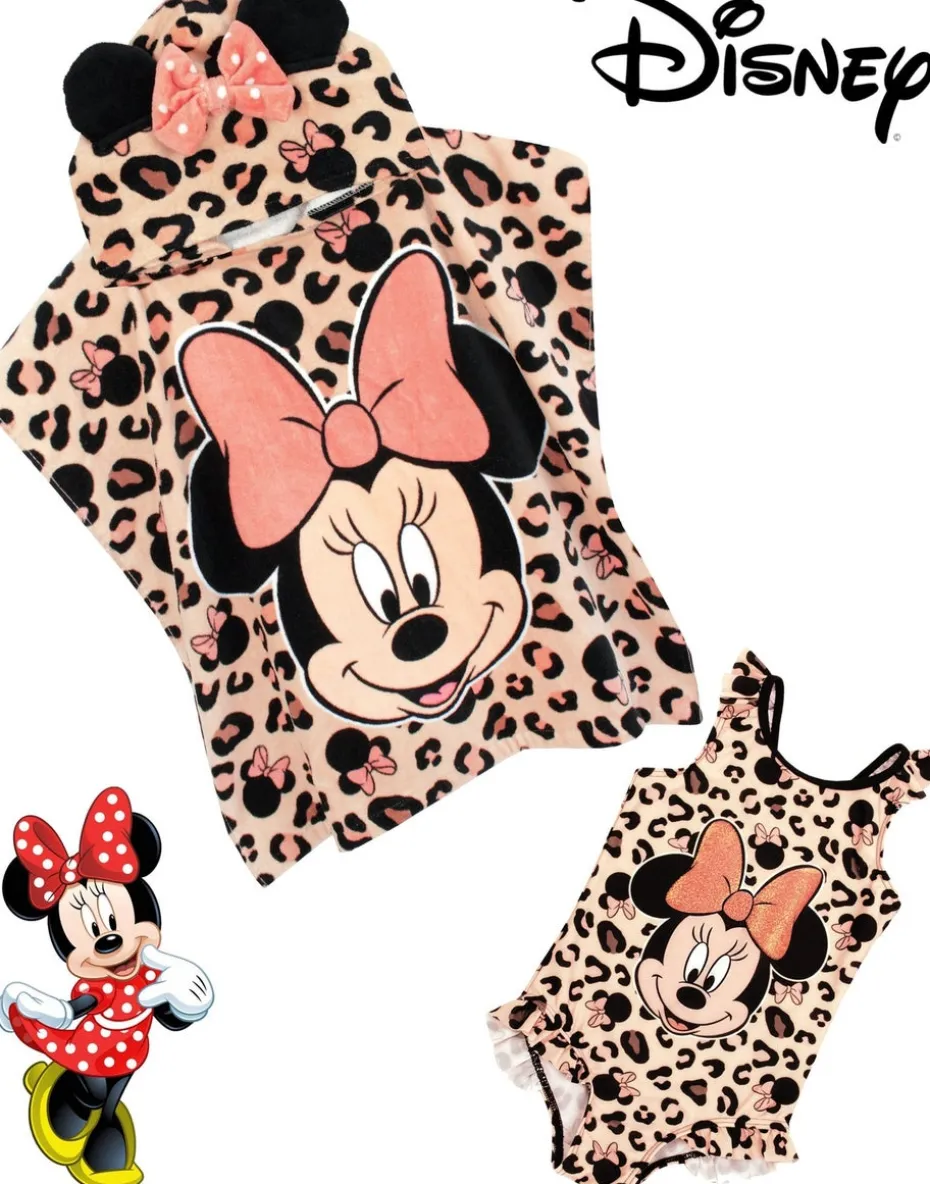 Disney Pink Minnie Mouse Poncho Towel and Swimming Costume Set (18 Months-8 years)