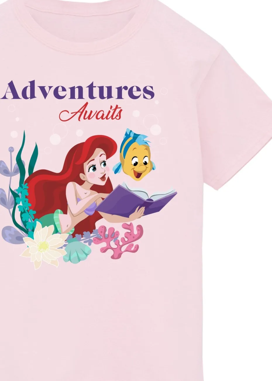 Disney Pink The Little Mermaid Adventures Awaits Kids T-Shirt (3-13 Years)