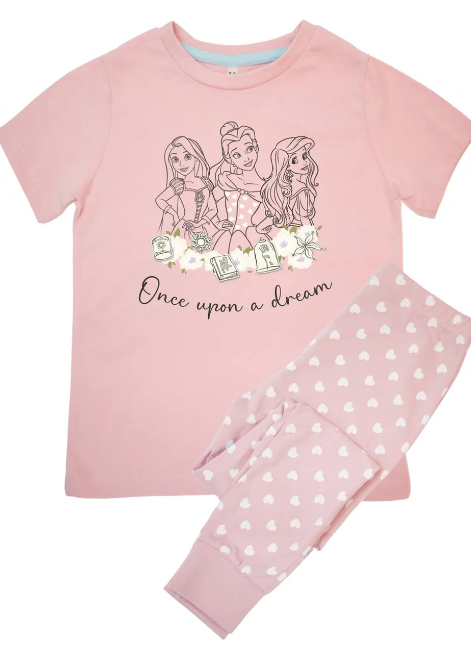 Disney Princesses Once Upon A Dream Kids Baby Pink Hearts Pyjamas (3-8 Years)
