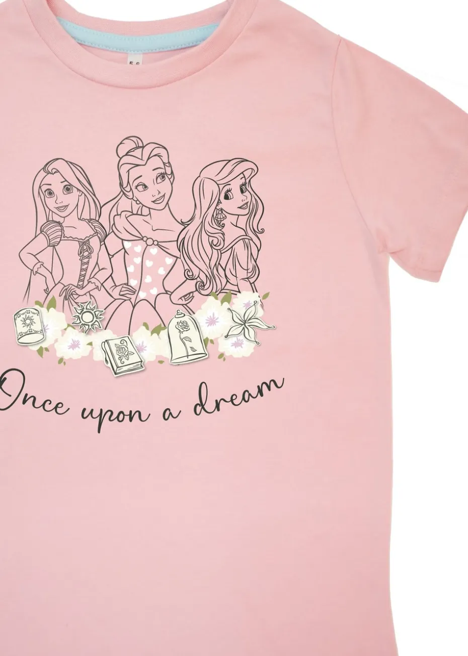 Disney Princesses Once Upon A Dream Kids Baby Pink Hearts Pyjamas (3-8 Years)