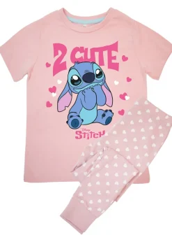 Disney Stitch 2 Cute Kids Pink Hearts Pyjamas (3-8 Years)