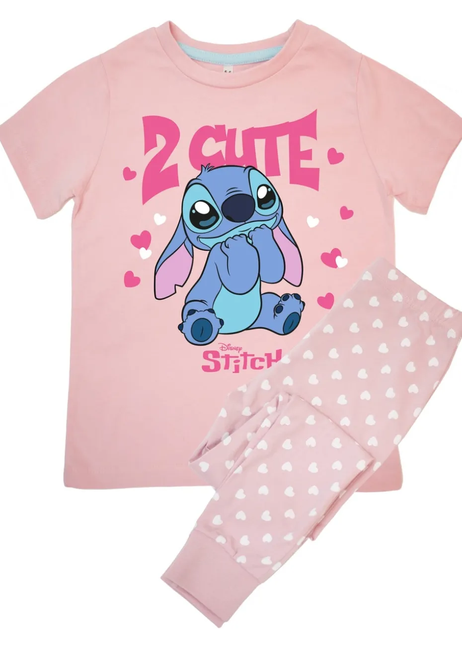Disney Stitch 2 Cute Kids Pink Hearts Pyjamas (3-8 Years)
