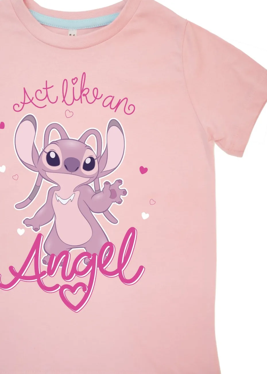 Disney Stitch Act Like An Angel Kids Pink Hearts Pyjamas (3-8 Years)