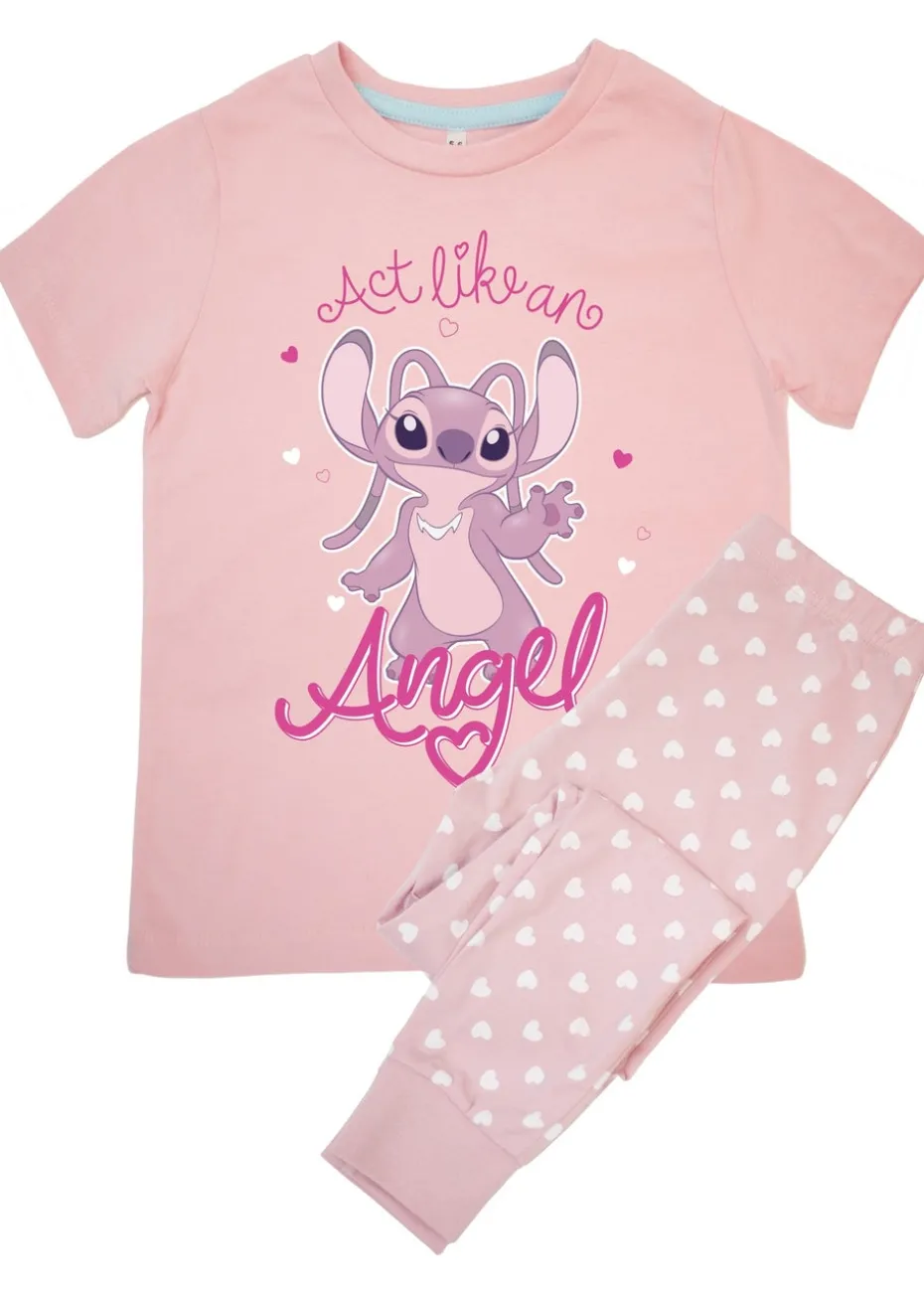 Disney Stitch Act Like An Angel Kids Pink Hearts Pyjamas (3-8 Years)