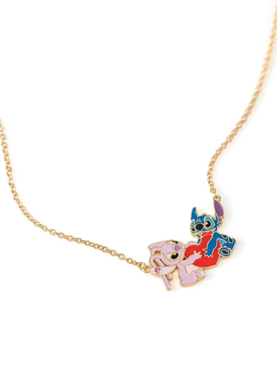 Disney Stitch & Angel Gold Plated Heart Pendant Necklace