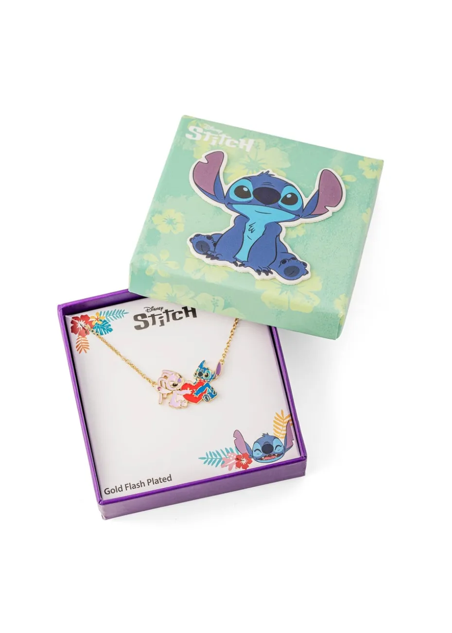 Disney Stitch & Angel Gold Plated Heart Pendant Necklace