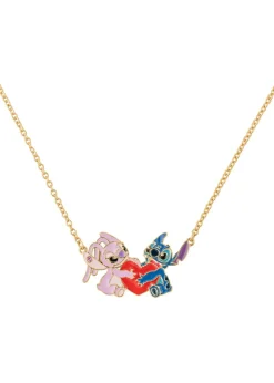 Disney Stitch & Angel Gold Plated Heart Pendant Necklace