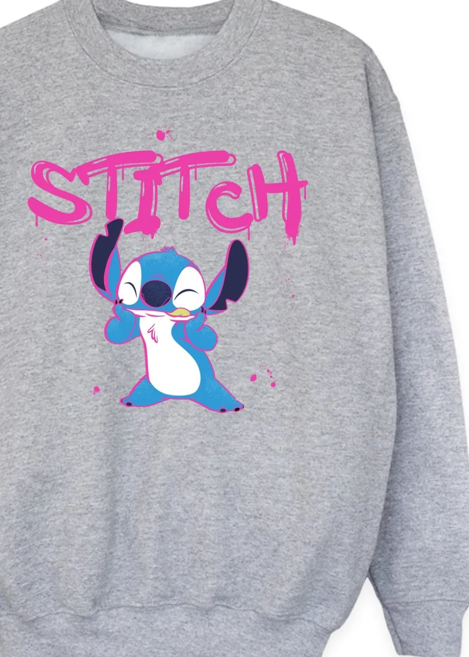 Disney Stitch Graffiti Girls Heather Grey Printed Sweatshirt (3-13 yrs)