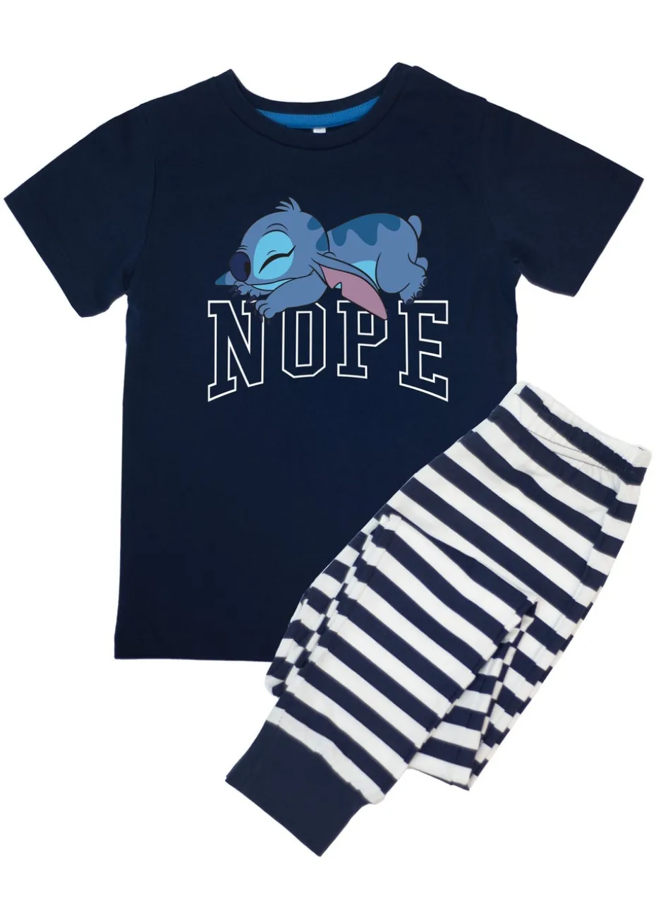 Disney Stitch Nope Boys Navy Stripes Pyjamas (3-8 Years)