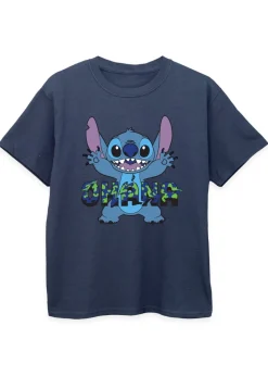 Disney Stitch Ohana Blue Glitch Boys Navy Printed T-Shirt (3-13 yrs)