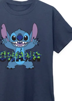 Disney Stitch Ohana Blue Glitch Boys Navy Printed T-Shirt (3-13 yrs)