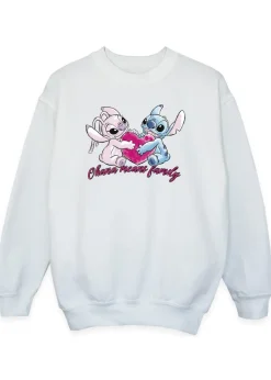 Disney Stitch Ohana Heart With Angel Girls White Printed Sweatshirt(3-13 yrs)