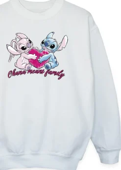 Disney Stitch Ohana Heart With Angel Girls White Printed Sweatshirt(3-13 yrs)