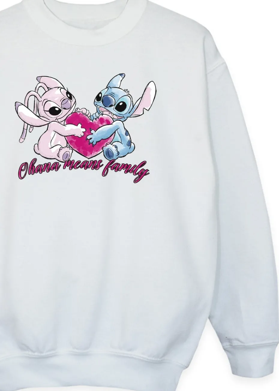 Disney Stitch Ohana Heart With Angel Girls White Printed Sweatshirt(3-13 yrs)