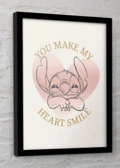 Disney Stitch Pink Heart Smile Framed Poster (45cm x 35cm)