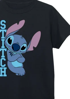 Disney Stitch Posing Girls Black Printed T-Shirt (3-13yrs)